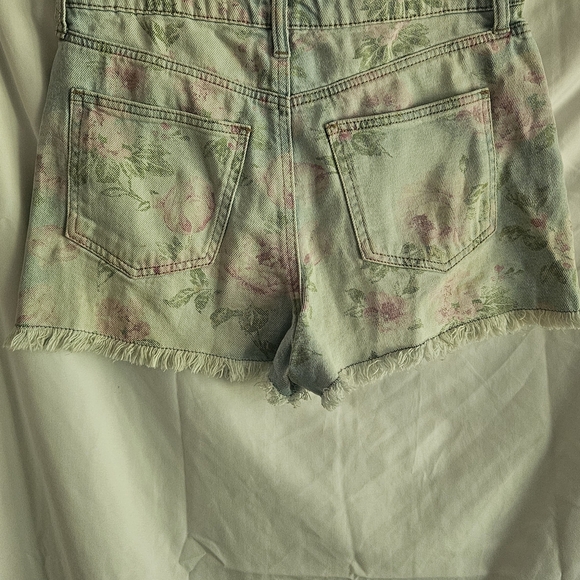 Celebrity Pink Floral Jean Shorts - Pastel Pink and Green - Picture 3 of 3